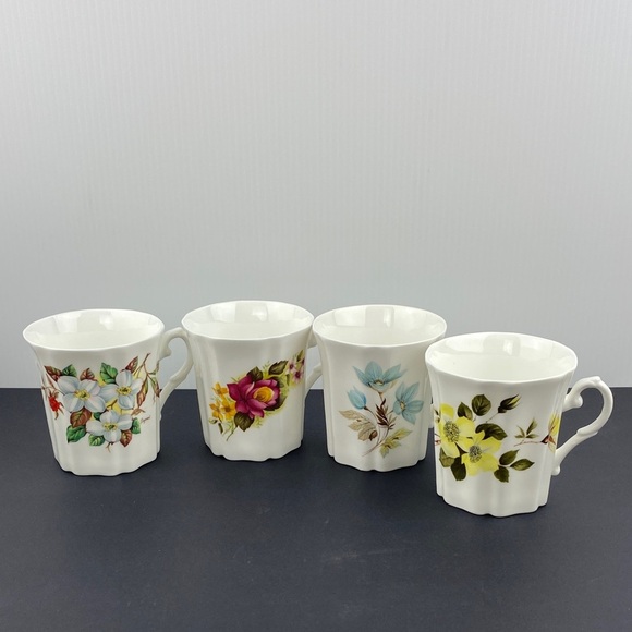 Royal Grafton Fine Bone China Tea Mugs Floral with Ridged Sides Set of 4 - Picture 1 of 10